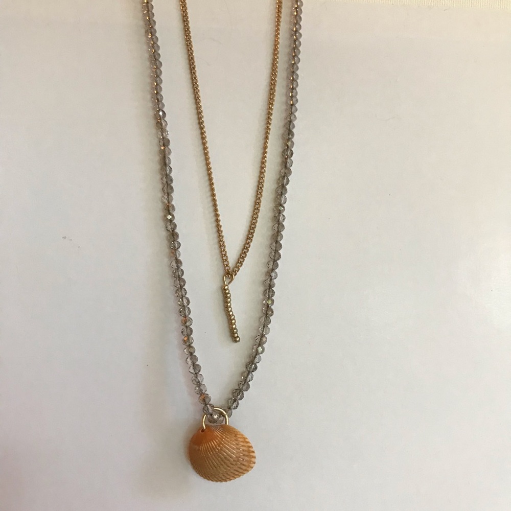 16-18” with glass beads and seashell